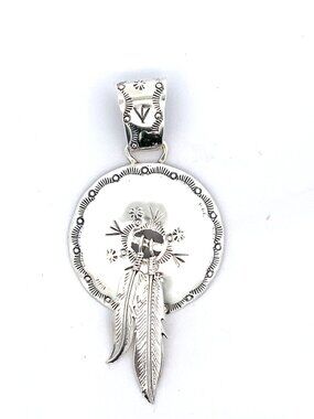 Running Bear Sterling Silver Circle Feather Pendant
